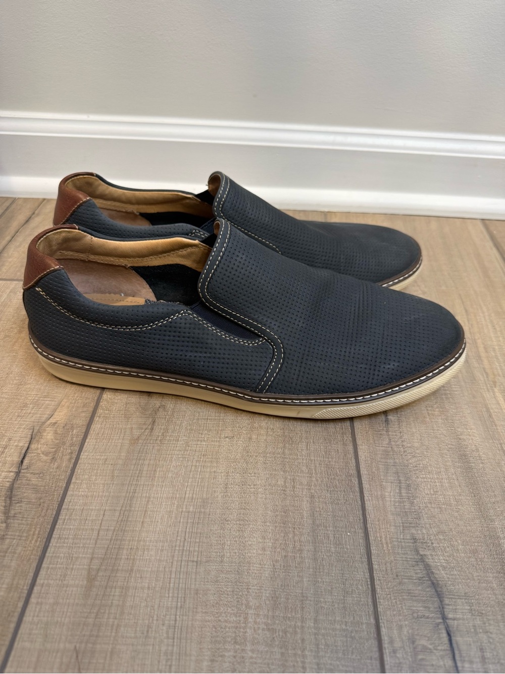 Johnston & Murphy Perforated Navy Slip-On Loafers